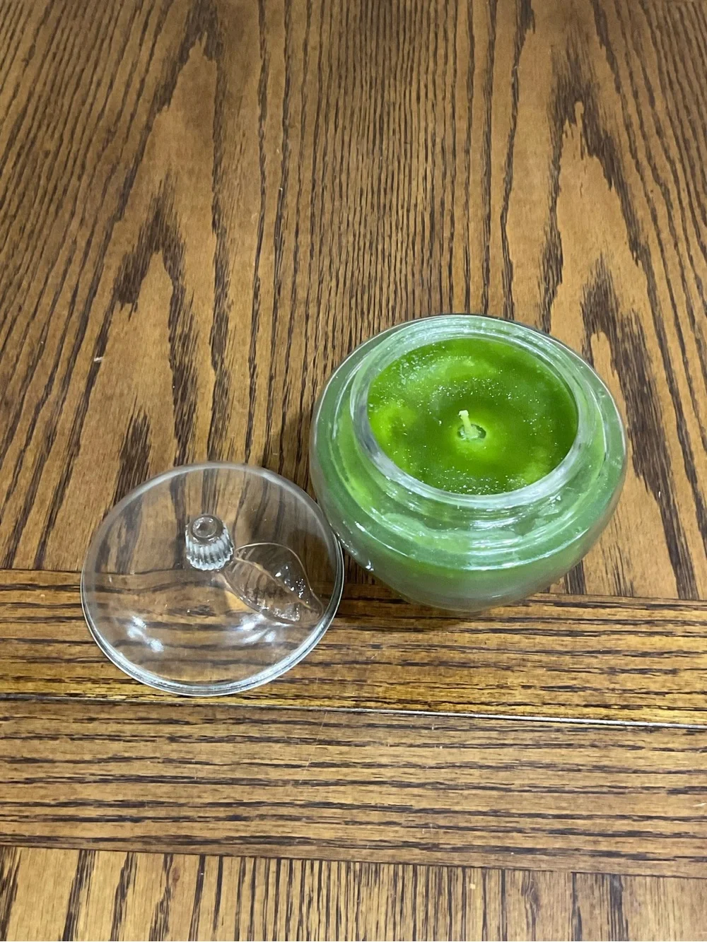 Green Glass Apple Candle Jar with Clear Lid - lovely fragrance
